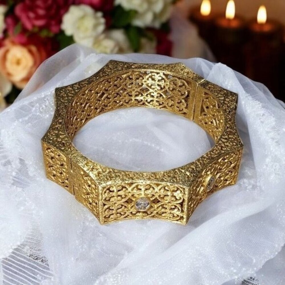 AHC Andrew Hamilton Crawford Signed Bracelet Openwork Gold Vermeil Hinged